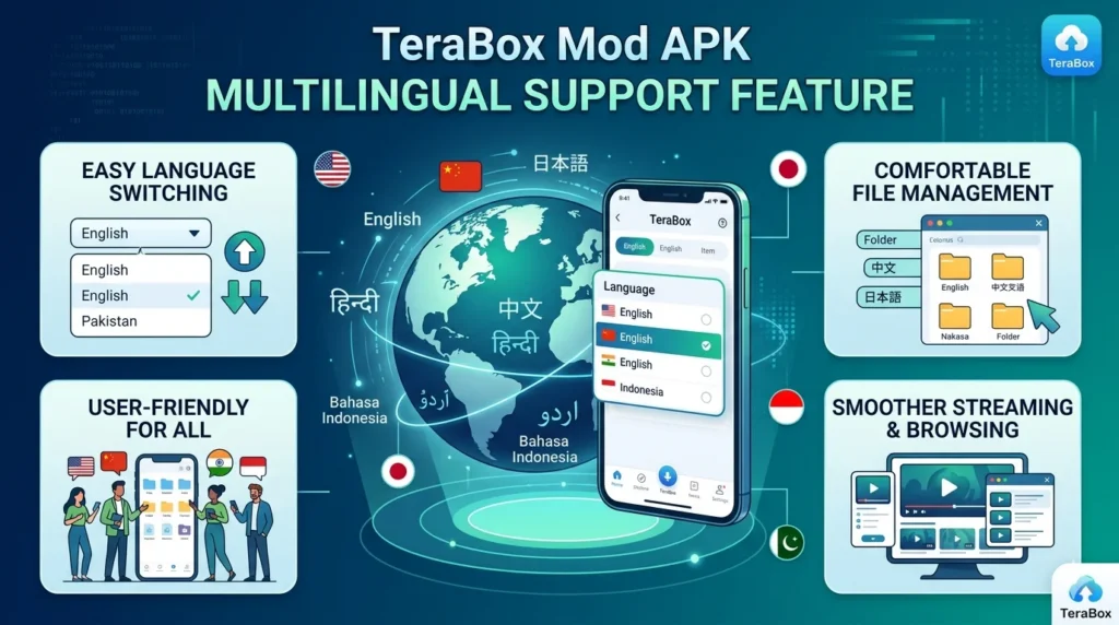 TeraBox Mod APK Multilingual Support Feature
